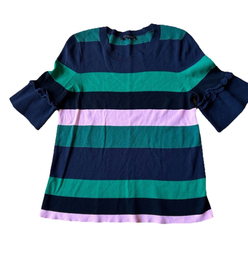 Womens Large Stripe Sweater 90s Academia Fairycore Ruffle Clueless VTG Preppy